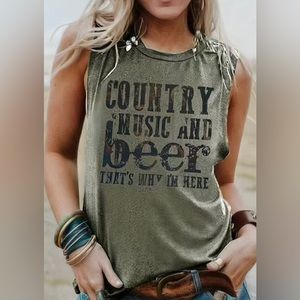 NWOT Letter Print Round Neck Tank Top, Casual Loose